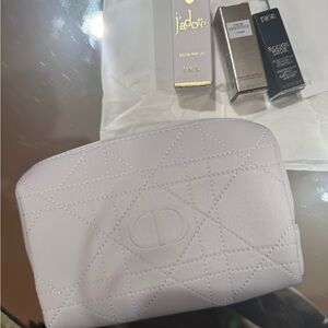 Dior white quilted Cosmetic Bag filled with goodies n